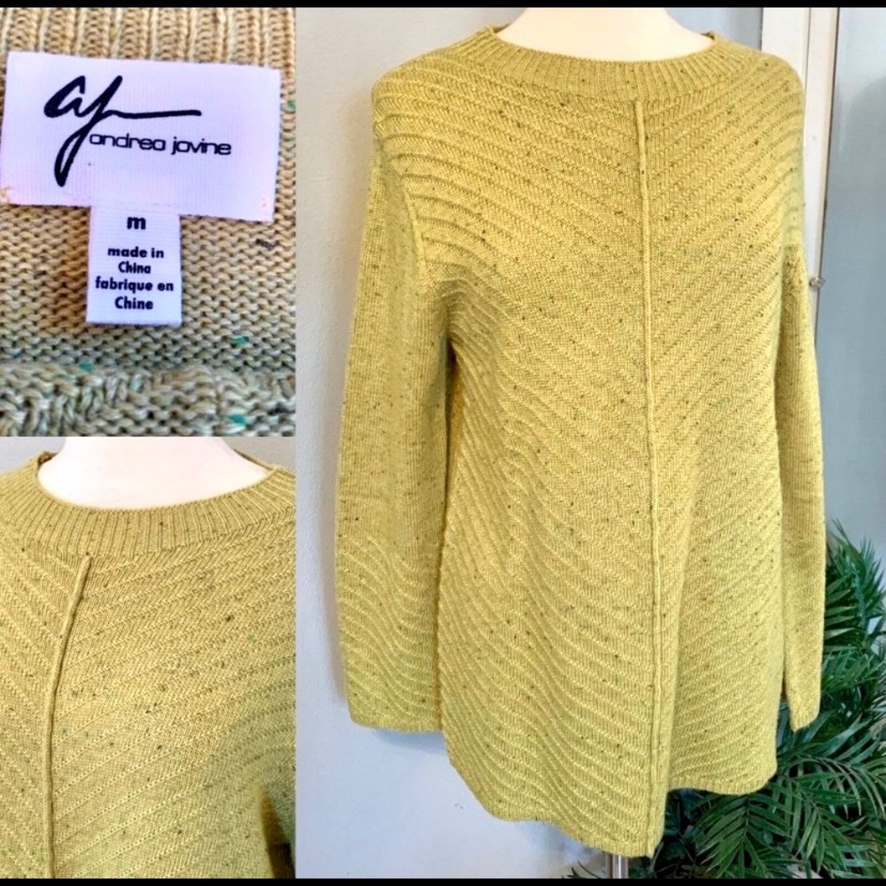 ANDREA JOVINE SWEATER Wool Blend Medium Green Woven Marled Lagenlook